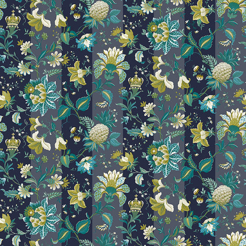 AH922801 Cornelia Navy Floral Stripe Wallpaper