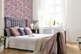 AH922802 Cornelia Pink Floral Stripe Wallpaper