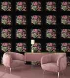 AH922804 Lucinda Black Floral Panel Wallpaper