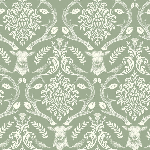 AH923706 Wickham Green Stag Damask Wallpaper