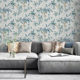 AH924500 Suzume Teal Birds and Blooms Wallpaper