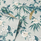 AH924500 Suzume Teal Birds and Blooms Wallpaper