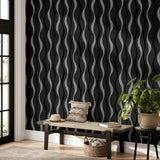 AH924502 Tazz Black Ribbons Wallpaper