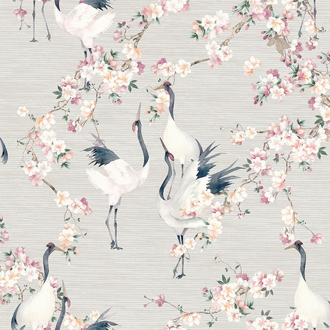 AH924800 Harumi Light Grey Blossom Wallpaper