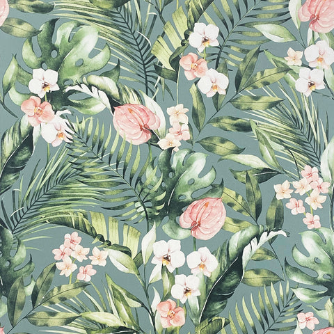 AH924905 Harrietta Sea Green Tropical Floral Wallpaper