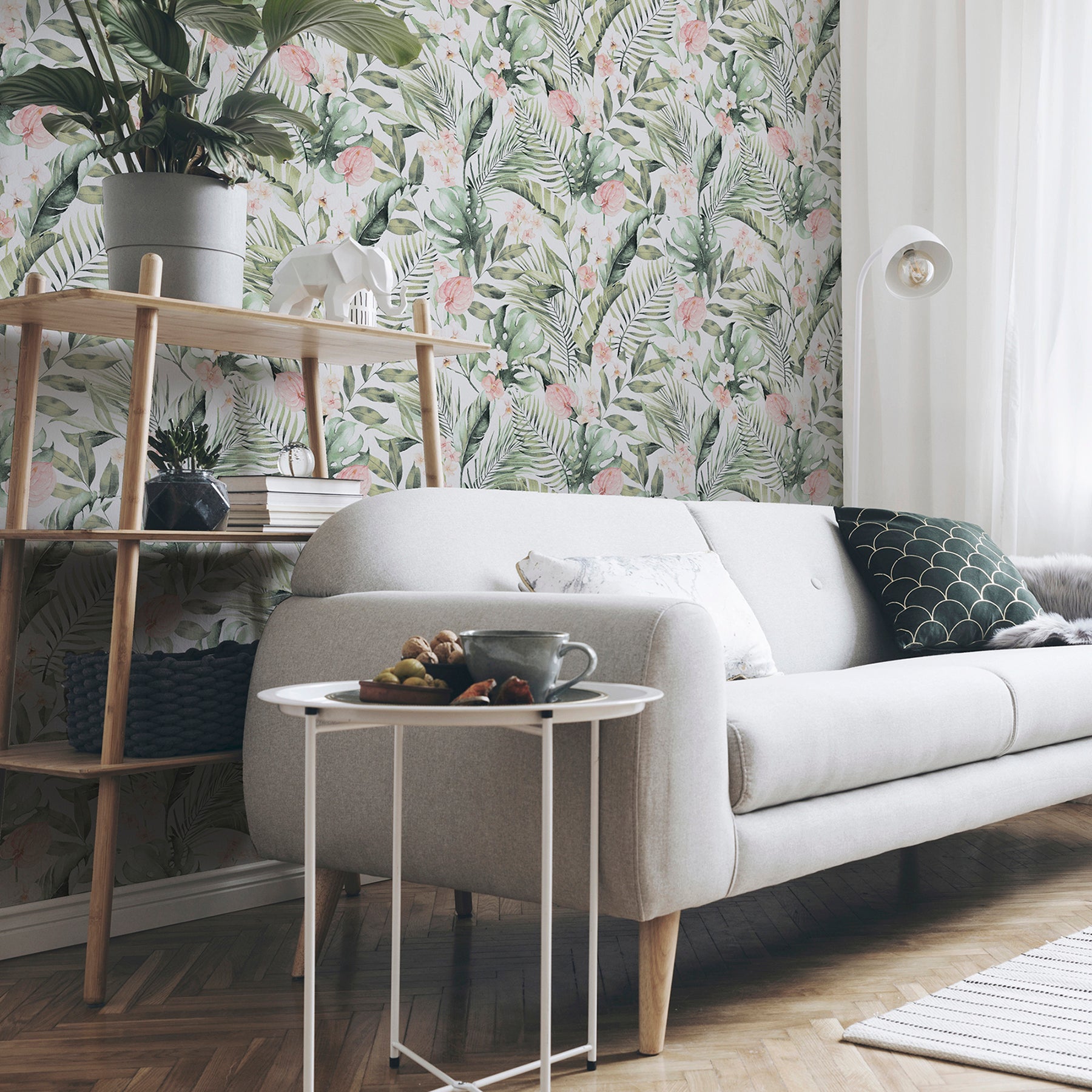 AH924906 Harrietta Green Tropical Floral Wallpaper – wallcoveringsmart