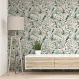 AH924906 Harrietta Green Tropical Floral Wallpaper