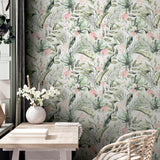 AH924906 Harrietta Green Tropical Floral Wallpaper