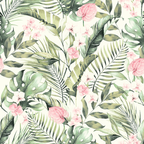 AH924906 Harrietta Green Tropical Floral Wallpaper