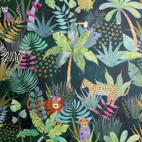 AH925308 Fonda Dark Green Jungle Party Wallpaper