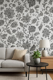 AR31700 Ornate floral paisley botanical Black off White Leaf Outline plants Wallpaper 3D
