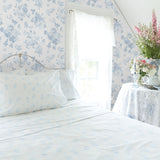AST4102 Everblooming Rosettes Sky Blue Cabbage Rose Bouquets Wallpaper