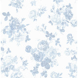 AST4102 Everblooming Rosettes Sky Blue Cabbage Rose Bouquets Wallpaper