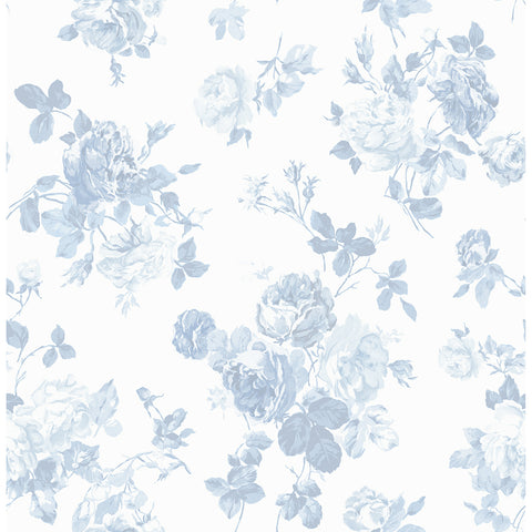 AST4102 Everblooming Rosettes Sky Blue Cabbage Rose Bouquets Wallpaper