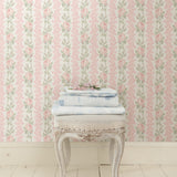 AST4105 Blooming Heirloom Marie Pink Rose Stripe Wallpaper