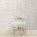 AST4114 Baby Bow Light Pink Ribbon Trellis Wallpaper