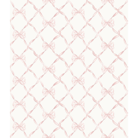 AST4114 Baby Bow Light Pink Ribbon Trellis Wallpaper