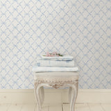 AST4168 Baby Bow Light Blue Ribbon Trellis Wallpaper