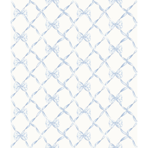 AST4168 Baby Bow Light Blue Ribbon Trellis Wallpaper