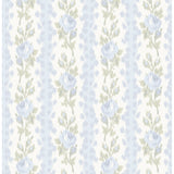 AST4171 Blooming Heirloom Light Blue Rose Stripe Wallpaper