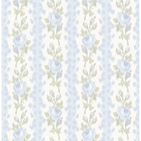 AST4171 Blooming Heirloom Light Blue Rose Stripe Wallpaper