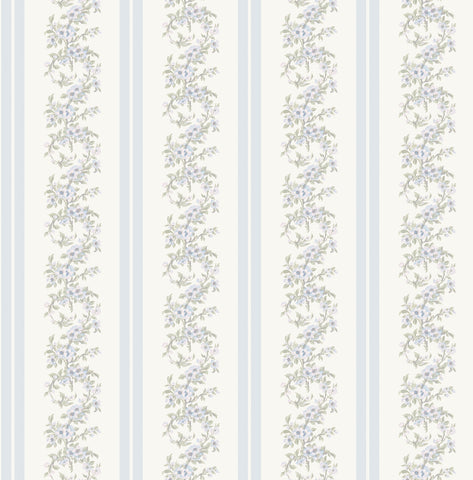 AST4650 Marigold Wreath Baby Blue Rush Floral Stripe Wallpaper