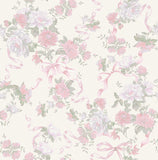AST4653 Cabbage Rose Bow Pretty in Pink Ribbons & Roses Wallpaper