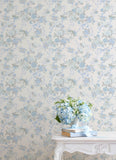 AST4654 Cabbage Rose Bow Dusty River Blue Ribbons & Roses Wallpaper