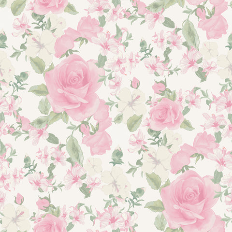 AST4655 Sunset Harbor Rose Vida Rosa Roses & White Flowers Wallpaper