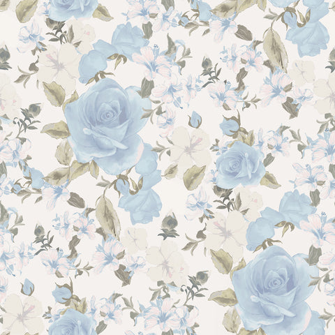 AST4656 Sunset Harbor Rose Bella Lina Blue Roses & White Flowers Wallpaper