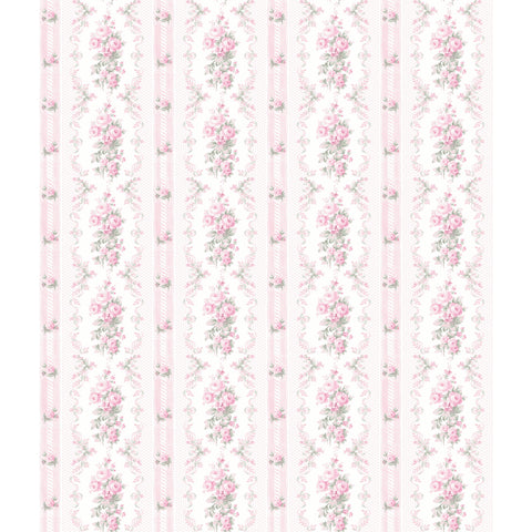 AST6086 Dreamy Days Pink Parfait Stripe & Floral Wallpaper
