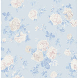 AST6492 Everblooming Rosettes Whisper Blue Cabbage Rose Bouquets Wallpaper