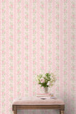AST6493 Blooming Heirloom Strawberry Macaron Rose Stripe Wallpaper