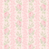 AST6493 Blooming Heirloom Strawberry Macaron Rose Stripe Wallpaper