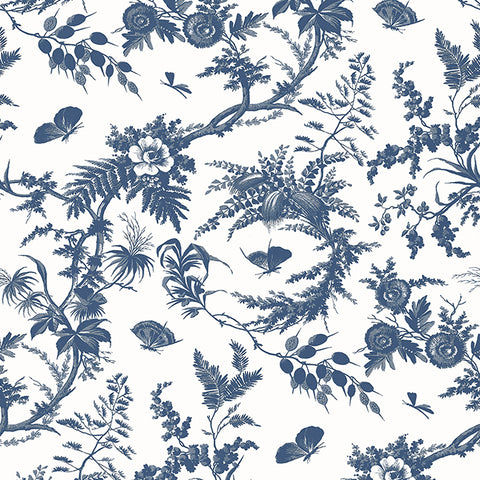 AT57837 Newlands Toile Blue Wallpaper