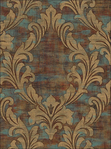 AV50701 Kepler Damask Blue and Brown Wallpaper
