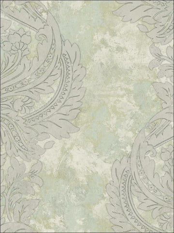 AV51304 Newton Damask Green and Gold Wallpaper