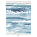 AV51702 Watercolor brushstrokes Moseley Waves blue aqua navy white coastal wallpaper 3D