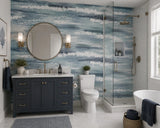 AV51702 Watercolor brushstrokes Moseley Waves blue aqua navy white coastal wallpaper 3D