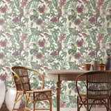 BL1702 Multicolor white Jungle Tropical flower rainforest leaves frogs lizard Wallpaper
