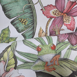 BL1702 Multicolor white Jungle Tropical flower rainforest leaves frogs lizard Wallpaper

