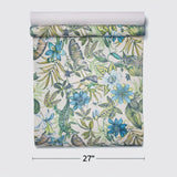 BL1705 Beige blue green Jungle Tropical flower rainforest leaves frogs lizard Wallpaper