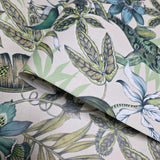 BL1705 Beige blue green Jungle Tropical flower rainforest leaves frogs lizard Wallpaper