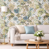 BL1705 Beige blue green Jungle Tropical flower rainforest leaves frogs lizard Wallpaper