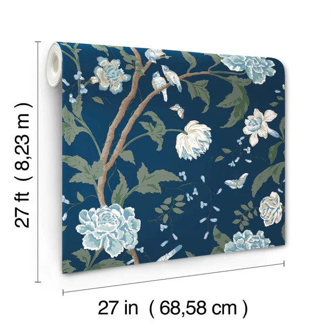 花柄 Tuscan/Navy ウォールアート フローラル Wallpaper Trail Floral Tonal Prints Legacy Seabrook ET12512 ゲルコート　Ⓣ 小物入れ