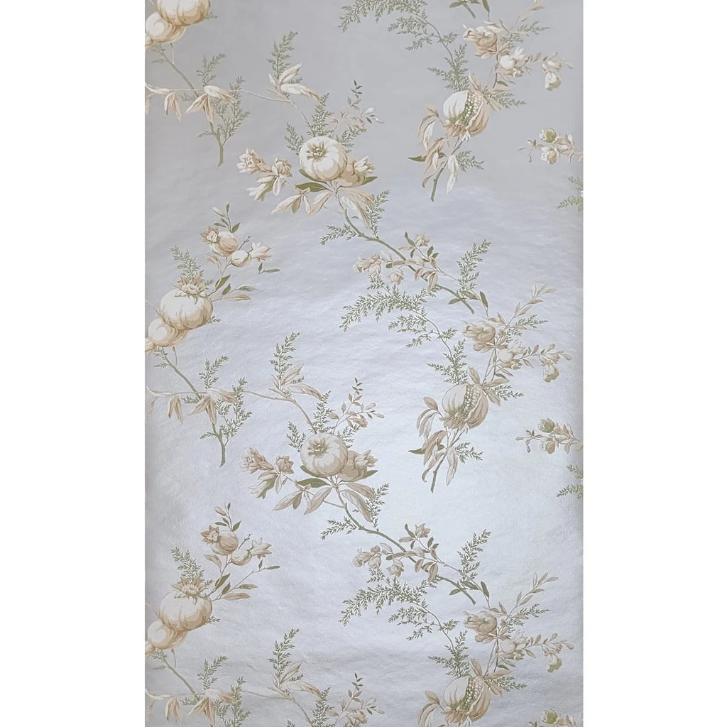 5597 Beige white green silver metallic floral botanical branches flowe ...