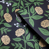 12426 Black green gold metallic floral peonies rifle design flowers wallpaper RI5151