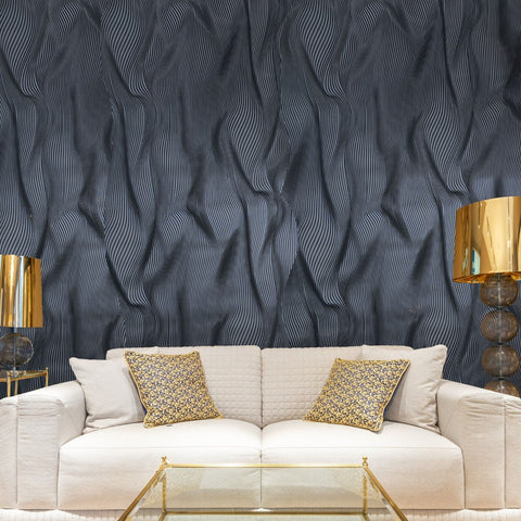 Z42610 Black modern faux silk fabric textured wavy lines contemporary wallpaper roll 3D