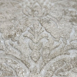 Z78041 Brass beige tan cream off white textured Victorian damask faux fabric Wallpaper
