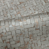 Z3467 Brass coper metallic faux small brick stone tiles textured modern wallpaper roll